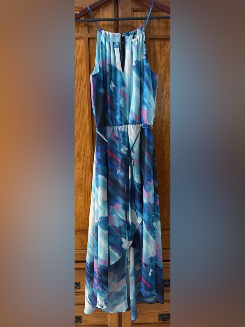 Kut from the Kloth Abstract Blue High Low Maxi Dress Halter Boho Stitch Fix